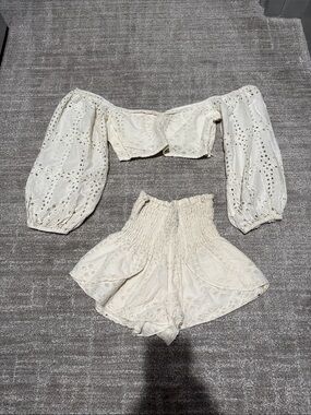 Winston White Ivory Cream Eyelet Shorts Smocked Waist set short xs / top s